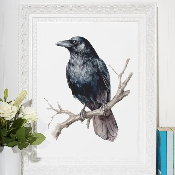 Watercolor Black Crow Wall Art Print Unframed - Black Bird Illustration Artwork - Picture 6 of 6